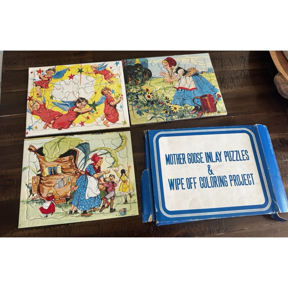 3 Mother Goose Vintage Puzzle And Wipe Off Coloring Project